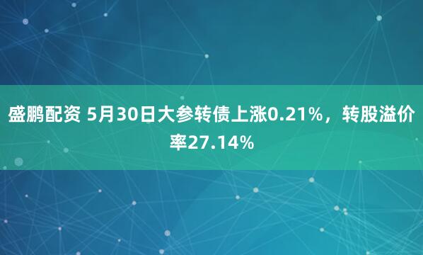 盛鹏配资 5月30日大参转债上涨0.21%，转股溢价率27.14%