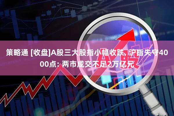 策略通 [收盘]A股三大股指小幅收跌, 沪指失守4000点: 两市成交不足2万亿元